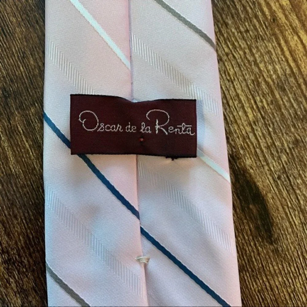 Vintage Oscar De La Renta Necktie Diagonal Stripe Pink